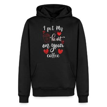 Barman connaisseur Latte Macchiato Grain de café - Sweat à capuche Premium bio Homme - noir - Devant - Nico (187cm)