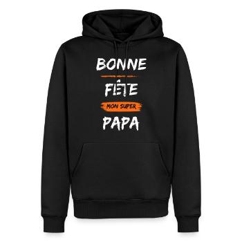 Bonne Fête Papa. Cadeau Fête des Pères - Sweat à capuche Premium bio Homme - noir - Devant - Nico (187cm)