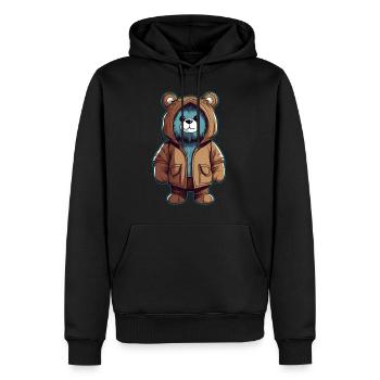 Cooler Teddy Bär mit Jacke - Männer Premium Bio Hoodie - Schwarz - Vorne - Nico (187cm)
