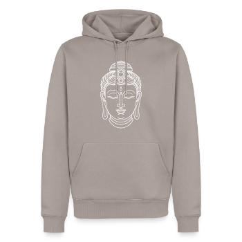 Buddha Head white - Men’s Premium Organic Hoodie - taupe - Front - Nico (187cm)