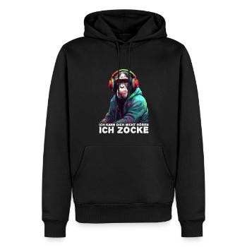 Ich kann dich nicht hören ich zocke Gaming Affe - Männer Premium Bio Hoodie - Schwarz - Vorne - Nico (187cm)