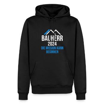 Bauherr 2024 Hausbau Neubau Baustelle Richtfest - Männer Premium Bio Hoodie - Schwarz - Vorne - Nico (187cm)