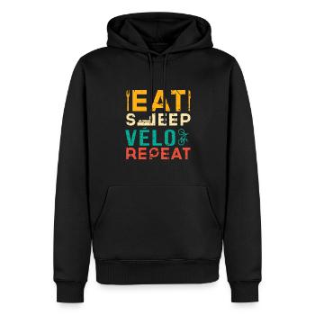 Eat sleep vélo repeat humour cycliste drôle - Sweat à capuche Premium bio Homme - noir - Devant - Nico (187cm)