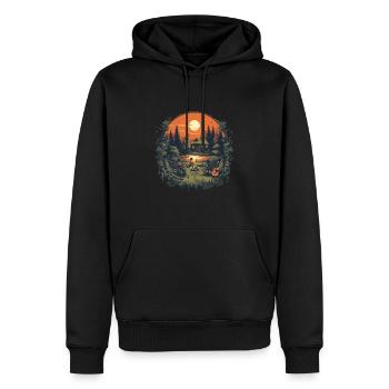 Campfire Lagerfeuer am See mit Holzhütte im Wald - Männer Premium Bio Hoodie - Schwarz - Vorne - Nico (187cm)