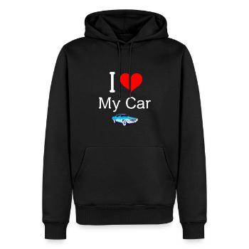 I Love My Car (with vintage car, white lettering) - Men’s Premium Organic Hoodie - black - Front - Nico (187cm)