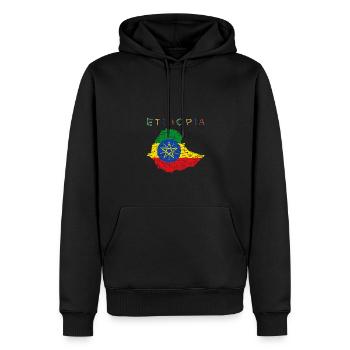 Drapeau de la carte de l’Éthiopie - Sweat à capuche Premium bio Homme - noir - Devant - Nico (187cm)