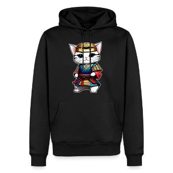 Niedliche Samurai Katze - Männer Premium Bio Hoodie - Schwarz - Vorne - Nico (187cm)