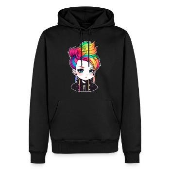 Cooles Punkgirl mit Regenbogenhaaren - Männer Premium Bio Hoodie - Schwarz - Vorne - Nico (187cm)