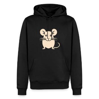 Illustration de souris joyeuse - Sweat à capuche Premium bio Homme - noir - Devant - Nico (187cm)
