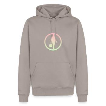 Échange d’affaires bancaires - Sweat à capuche Premium bio Homme - taupe - Devant - Nico (187cm)