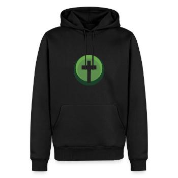 Église biblique chrétienne - Sweat à capuche Premium bio Homme - noir - Devant - Nico (187cm)