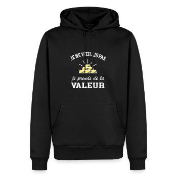 Je ne vieillis pas je prends de la valeur - Sweat à capuche Premium bio Homme - noir - Devant - Nico (187cm)