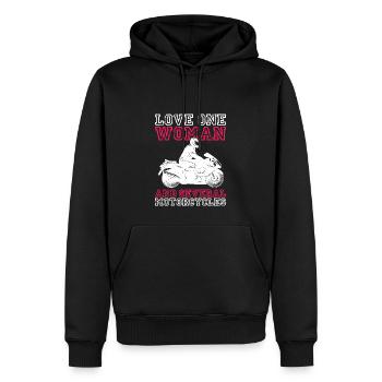 Aimez une femme et plusieurs motos moto - Sweat à capuche Premium bio Homme - noir - Devant - Nico (187cm)