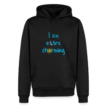 Extra Charming - Down Syndrom Trisonomie 21 - Männer Premium Bio Hoodie - Schwarz - Vorne - Nico (187cm)