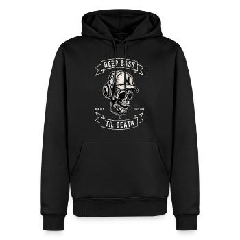 Deep Bass jusqu’à la mort | Conception minimale des basses et de l’électroérosion - Sweat à capuche Premium bio Homme - noir - Devant - Nico (187cm)
