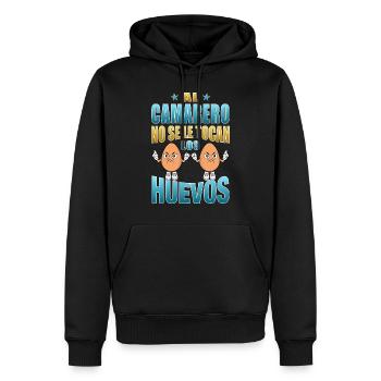 Der Kellner rührt seine Eier nicht an - Männer Premium Bio Hoodie - Schwarz - Vorne - Nico (187cm)