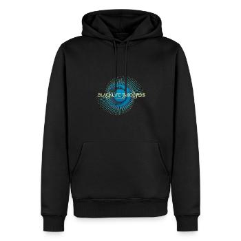 Blacklite Records Logo - Blue & Yellow Spiral - Men’s Premium Organic Hoodie - black - Front - Nico (187cm)