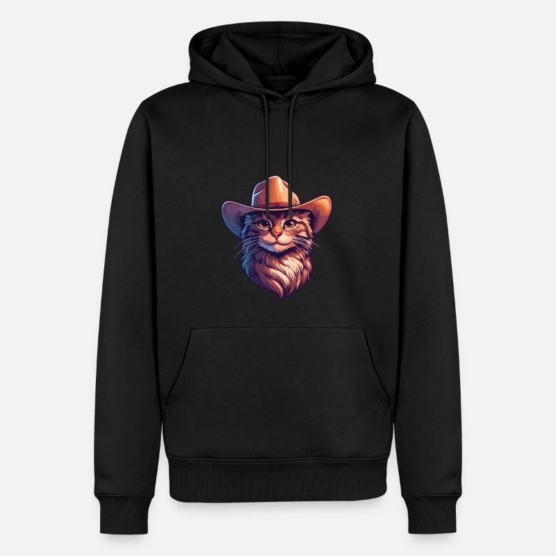 Cowboy-Katze - Männer Premium Bio Hoodie - Schwarz
