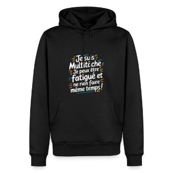 Je suis Multitâche ! - Sweat à capuche Premium bio Homme - noir - Devant - Nico (187cm)