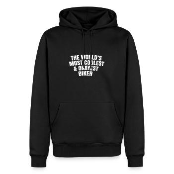 world's most coolest and okayest biker - Men’s Premium Organic Hoodie - black - Front - Nico (187cm)