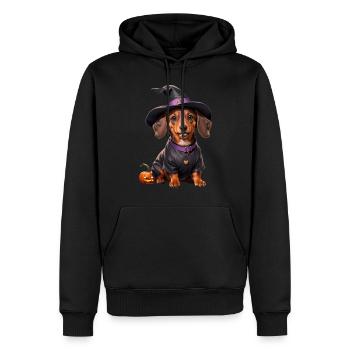 Sorcière teckel avec chapeau de sorcière Halloween Teckel - Sweat à capuche Premium bio Homme - noir - Devant - Nico (187cm)