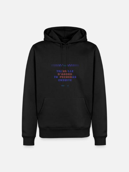 VA D ABORD PECHER - Sweat à capuche Premium bio Homme - noir