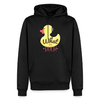 What the duck (fuck) - Ente, Typografie - Männer Premium Bio Hoodie - Schwarz - Vorne - Nico (187cm)