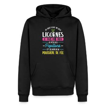La reine des licornes - Sweat à capuche Premium bio Homme - noir - Devant - Nico (187cm)