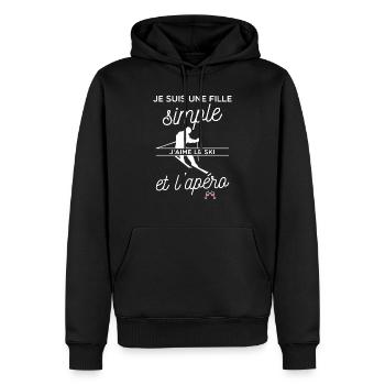 Je suis une fille simple j'aime le ski et l'apero - Sweat à capuche Premium bio Homme - noir - Devant - Nico (187cm)