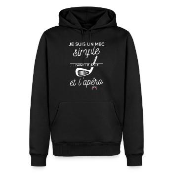 Je suis un mec simple j'aime le golf et l'apero - Sweat à capuche Premium bio Homme - noir - Devant - Nico (187cm)