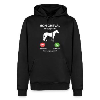 Mon Cheval m'appelle faut que j'y aille - Sweat à capuche Premium bio Homme - noir - Devant - Nico (187cm)