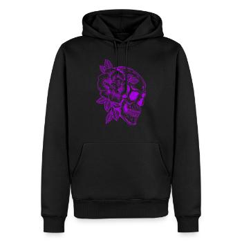 Interessanter Vorschlag: Totenkopf mit Blumenmotiv - Männer Premium Bio Hoodie - Schwarz - Vorne - Nico (187cm)