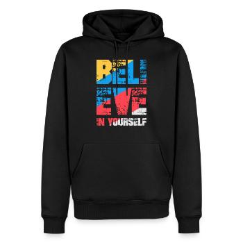 Glaube an dich selbst - Männer Premium Bio Hoodie - Schwarz - Vorne - Nico (187cm)