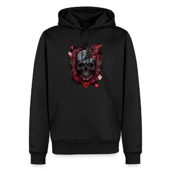 Splash mehrfarbiger Totenkopf. Pokerface - Männer Premium Bio Hoodie - Schwarz - Vorne - Nico (187cm)