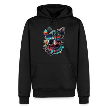 Hipster Bello Hundegesicht in bunten Farben - Männer Premium Bio Hoodie - Schwarz - Vorne - Nico (187cm)