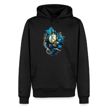 Mechanical old pocket watch and blue leaves - Men’s Premium Organic Hoodie - black - Front - Nico (187cm)