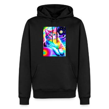 Bunte kosmische Kawaii-Katze - Männer Premium Bio Hoodie - Schwarz - Vorne - Nico (187cm)