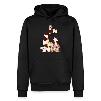 6e anniversaire - sixième anniversaire animaux - Sweat à capuche Premium bio Homme - noir - Devant - Nico (187cm)
