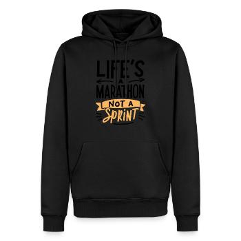Das Leben ist ein Marathon, kein Sprint - Männer Premium Bio Hoodie - Schwarz - Vorne - Nico (187cm)