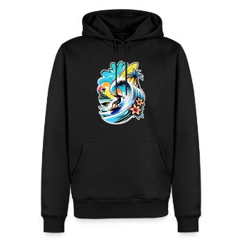 surf plage palmier soleil vacances - Sweat à capuche Premium bio Homme - noir - Devant - Nico (187cm)