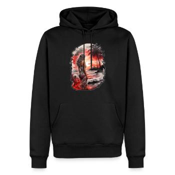 Frau am Strand mit Blick auf den roten Sonnenunter - Männer Premium Bio Hoodie - Schwarz - Vorne - Nico (187cm)