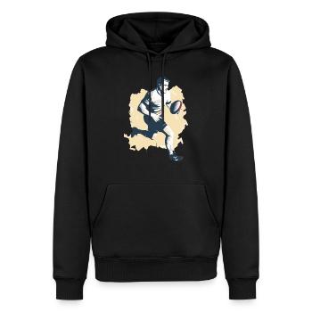Hervé, der Rugbyspieler - Männer Premium Bio Hoodie - Schwarz - Vorne - Nico (187cm)
