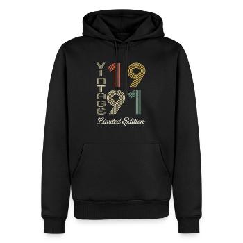 1991 Anniversaire Né en 1991 vintage Rétro. Editio - Sweat à capuche Premium bio Homme - noir - Devant - Nico (187cm)