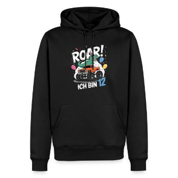 12. Geburtstag 12 Jahre Dino Monstertruck Fan - Männer Premium Bio Hoodie - Schwarz - Vorne - Nico (187cm)