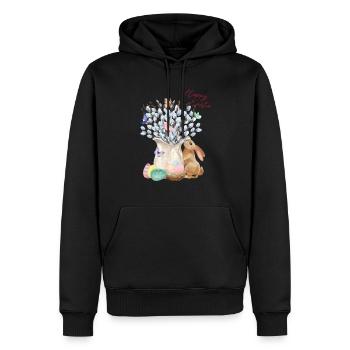 Happy Easter - Willow with Easter Eggs - Men’s Premium Organic Hoodie - black - Front - Nico (187cm)