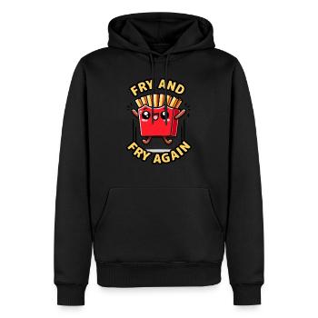 Kawaii Chibi French Fries Fry & Fry Again Jeu de mots alimentaire - Sweat à capuche Premium bio Homme - noir - Devant - Nico (187cm)