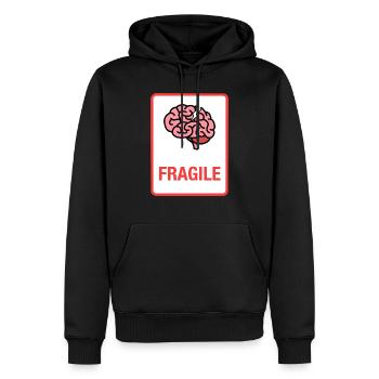 Fragile - Men’s Premium Organic Hoodie - black - Front - Nico (187cm)