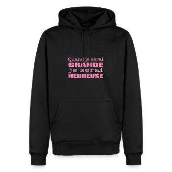 Quand je serai grande je serai heureuse - Sweat à capuche Premium bio Homme - noir - Devant - Nico (187cm)