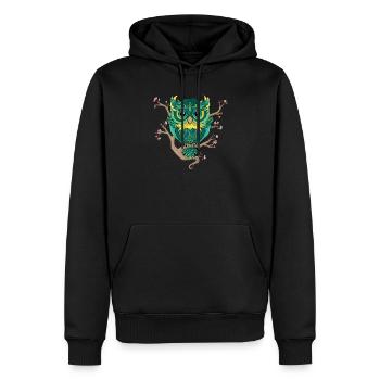 Hibou et fleurs de cerisier - Sweat à capuche Premium bio Homme - noir - Devant - Nico (187cm)