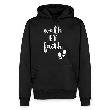 Marcher par la foi - don de verset biblique pour les chrétiens - Sweat à capuche Premium bio Homme - noir - Devant - Nico (187cm)
